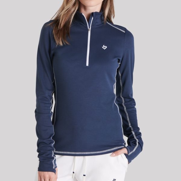 Women's navy blue half zip cricket training top