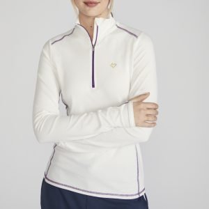 Cream women's cricket training top with half zip